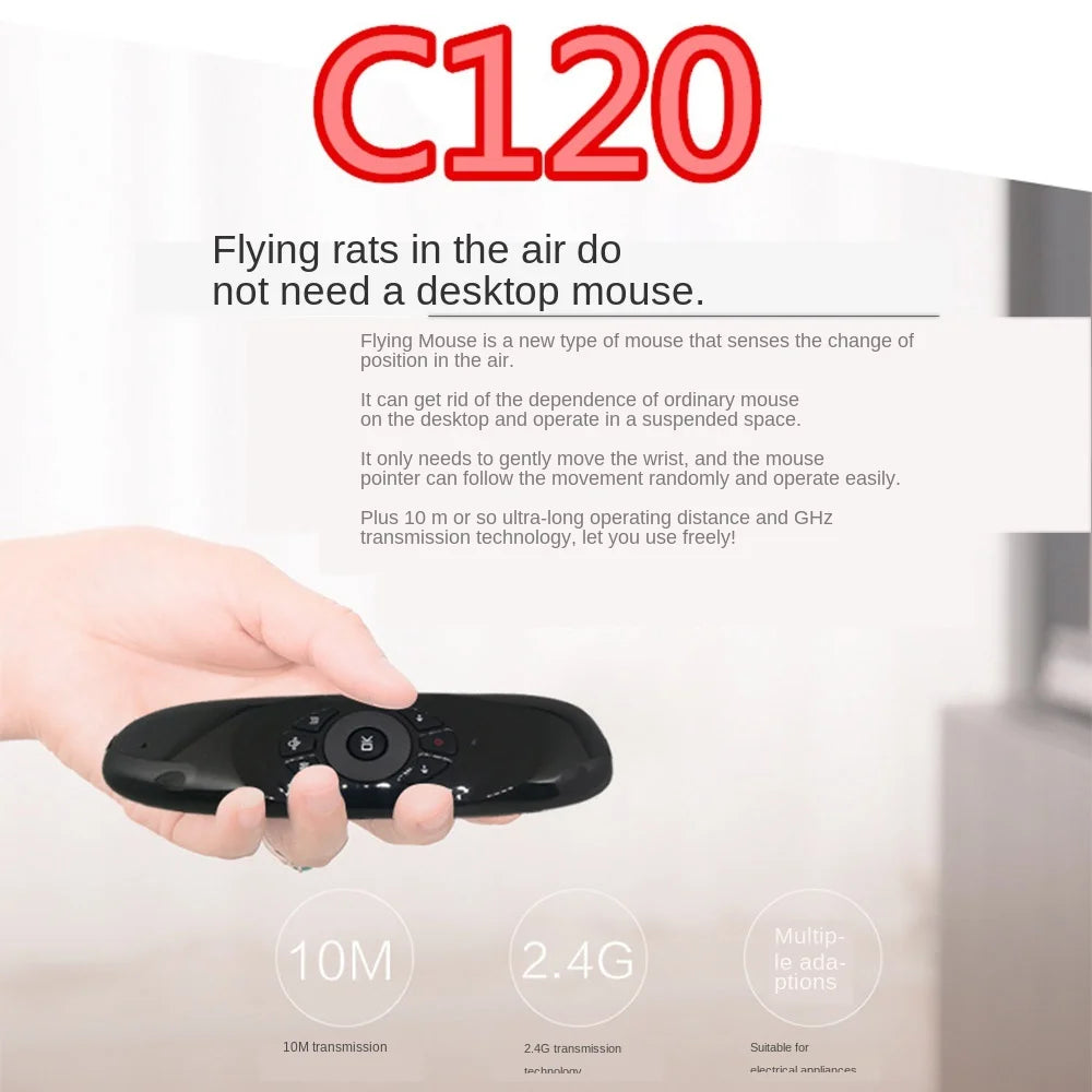 Air Mouse C120 ar žiroskopu un klaviatūru.