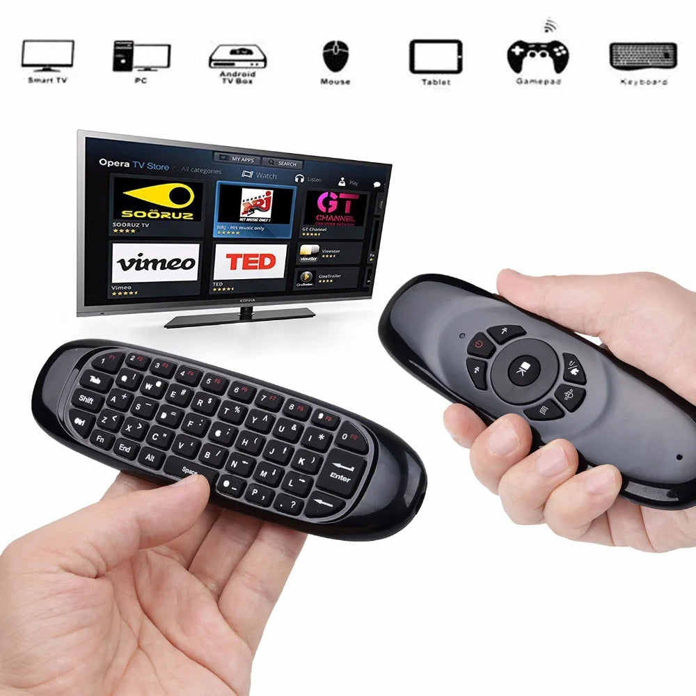 Air Mouse C120 ar žiroskopu un klaviatūru.