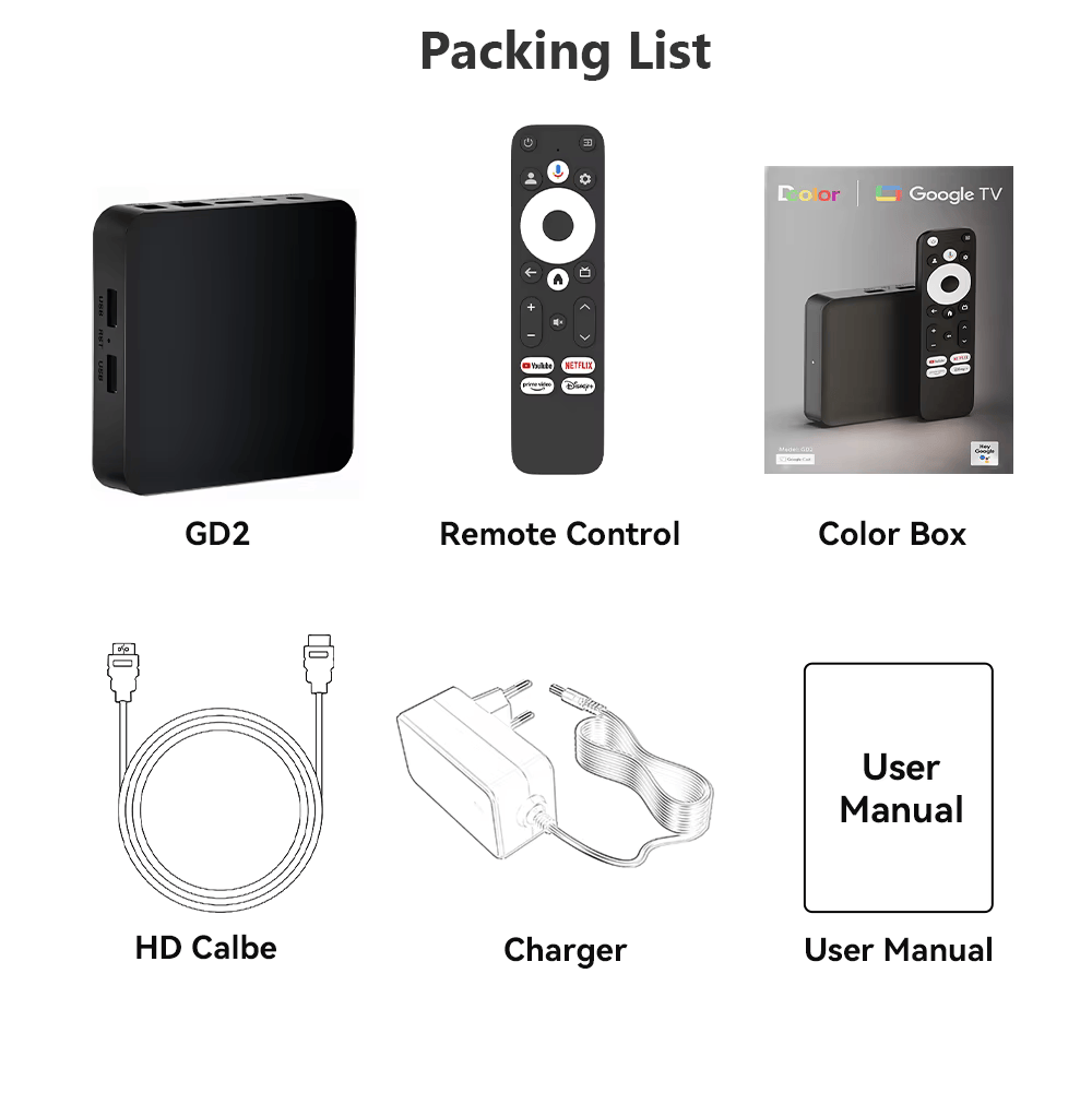 Google Certified Android TV Box DColor GD2 2GB RAM, 32GB ROM (Smart TV konsole)