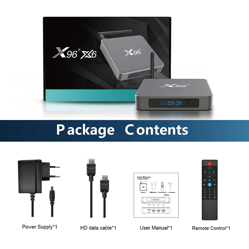 Android TV Box X96 X6 8GB RAM, 128GB ROM (Smart TV konsole)