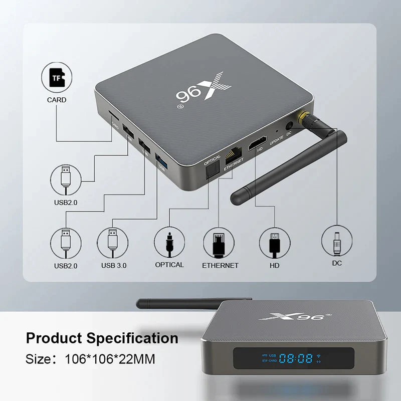 Android TV Box X96 X6 8GB RAM, 128GB ROM (Smart TV konsole)