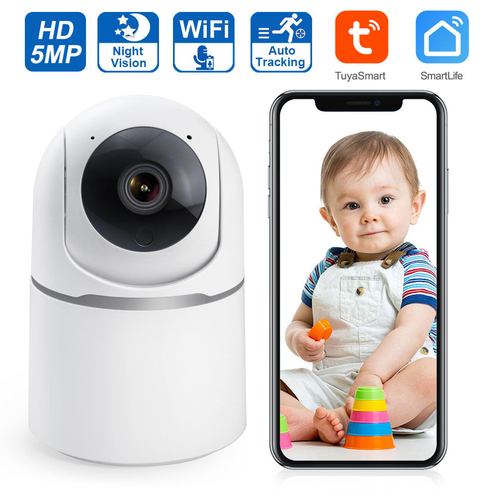 Iekštelpu Smart Life un Tuya App 5.0MP bezvadu WiFi kamera ar RJ45 pieslēgumu