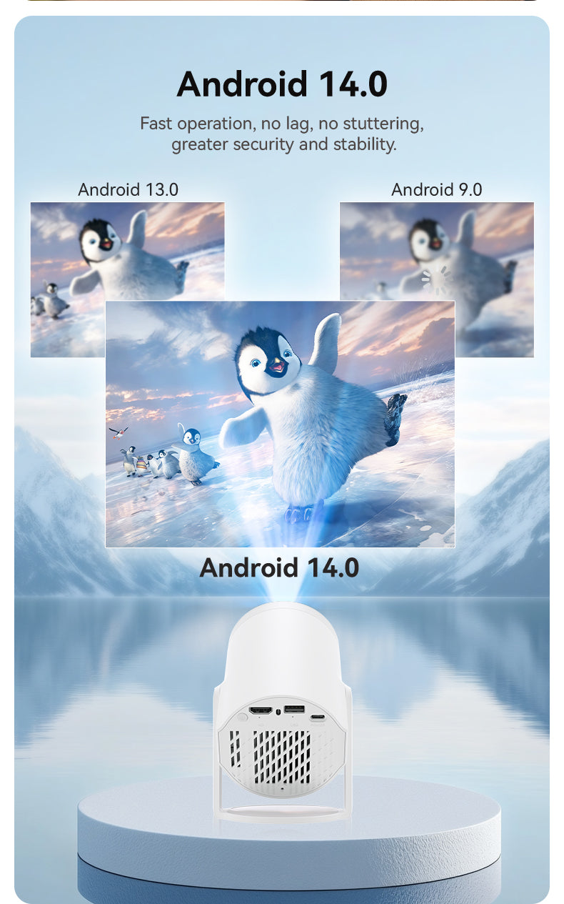 Android 14 Smart Projektors Turn1, 1GB RAM, 8GB ROM, CPU Allwinner H723, Wi-Fi 6, HD 720p