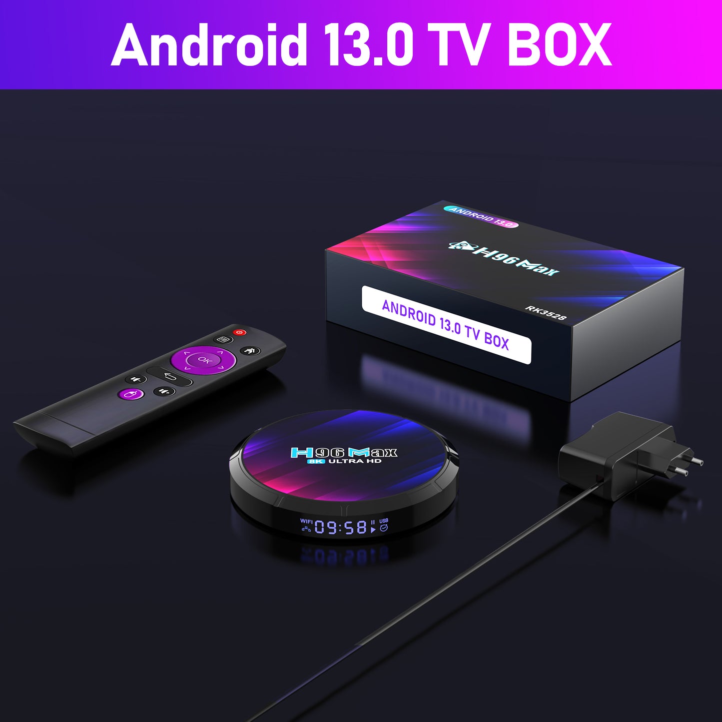 Android 13 TV Box H96 Max 4GB RAM, 64GB ROM, RK3528 (Smart TV konsole)