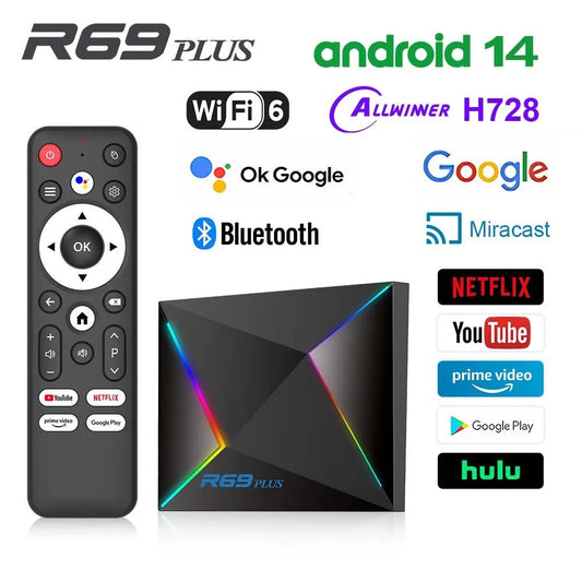 Android TV Box R69 Plus, 4GB RAM, 64GB ROM, Android TV (ATV) CPU Allwinner H728 (Smart TV Konsole)