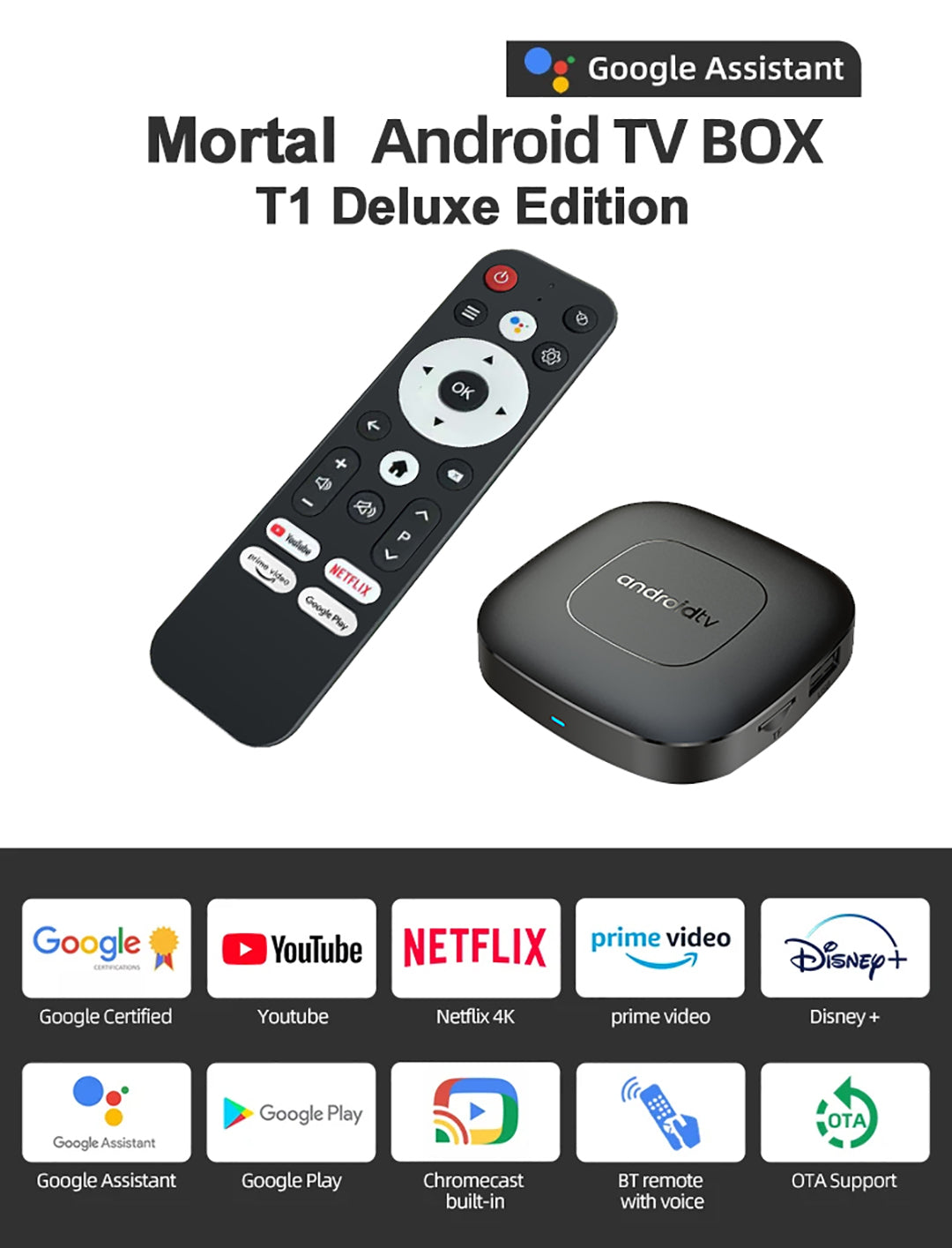 Android TV Box Mortal T1, 2 ГБ ОЗУ, 16 ГБ ПЗУ, официальная сертифицированная система, процессор H313 (консоль Smart TV)