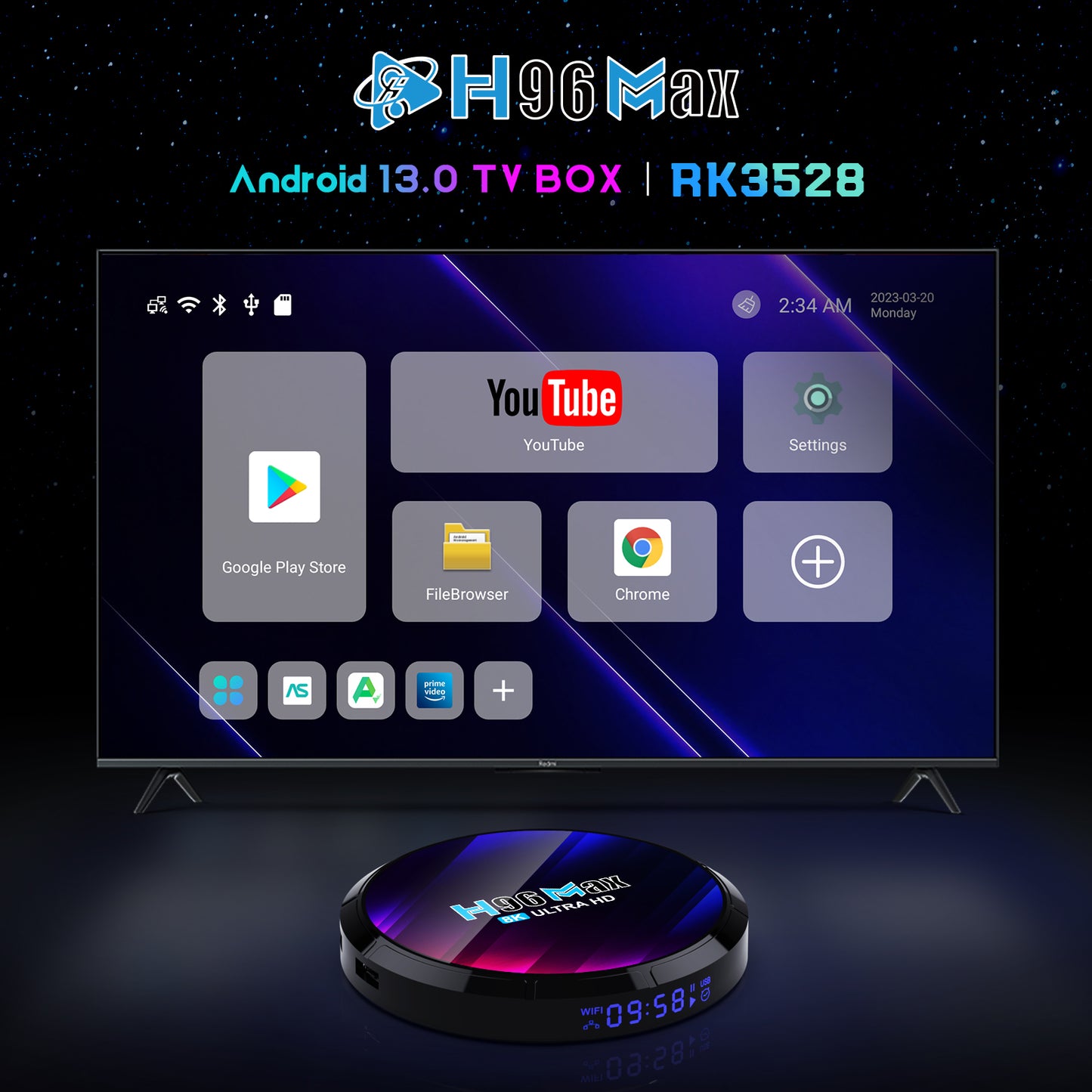 ТВ-приставка Android 13 H96, макс. 4 ГБ ОЗУ, 64 ГБ ПЗУ, RK3528 (консоль Smart TV)
