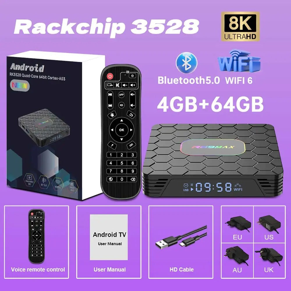 Android TV Box R69 Max, 4GB RAM, 64GB ROM, Android TV (ATV), CPU RK3528 (Smart TV Console)