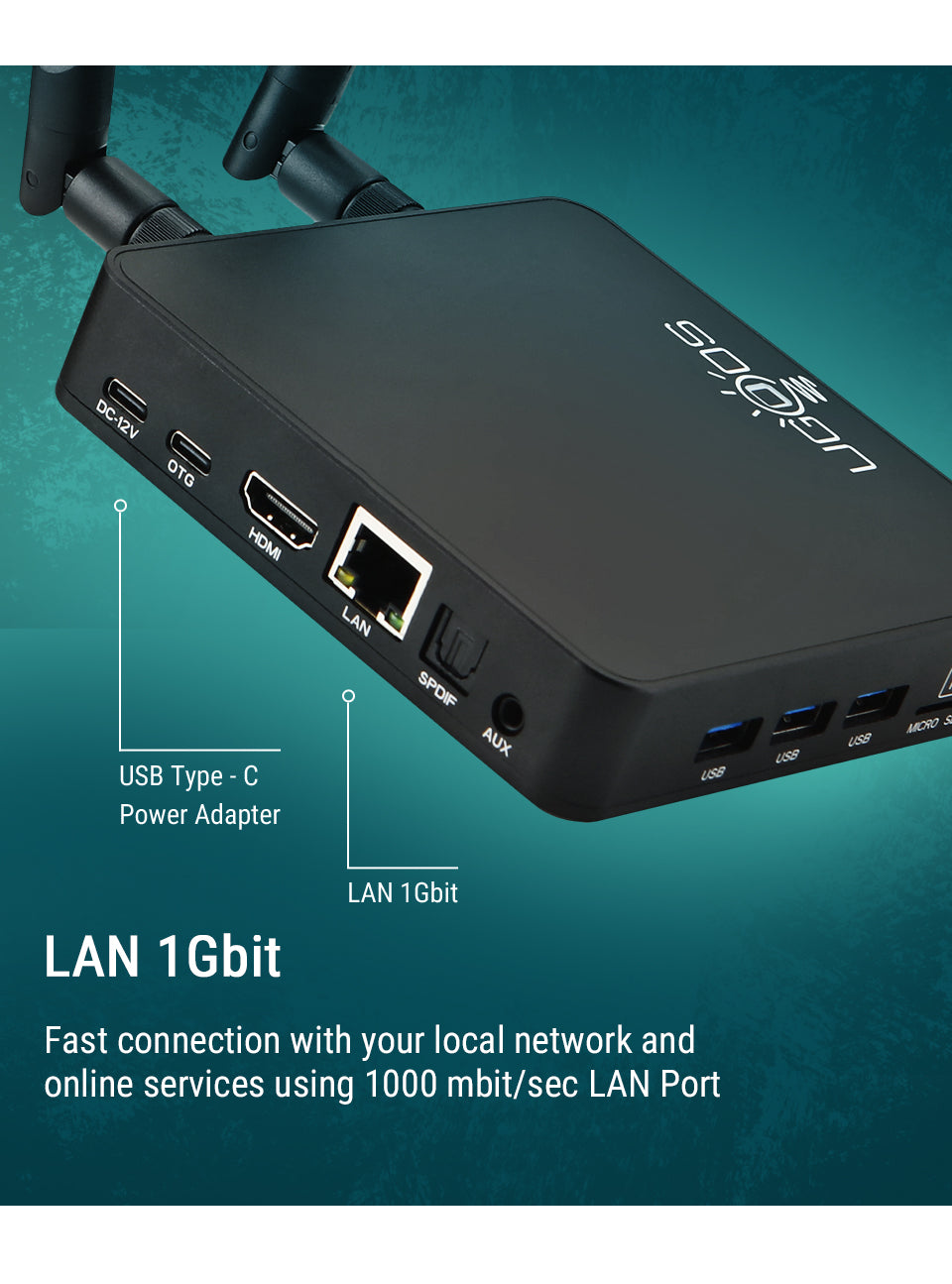 Android TV Box UGOOS AM9 PRO, 4 ГБ ОЗУ, 64 ГБ ПЗУ, CPU S905X5-J (приставка Smart TV)
