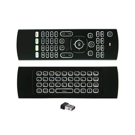 Mini klaviatūra ar gaisa peli (air mouse) MX3 ar žiroskopu un apgaismojumu.