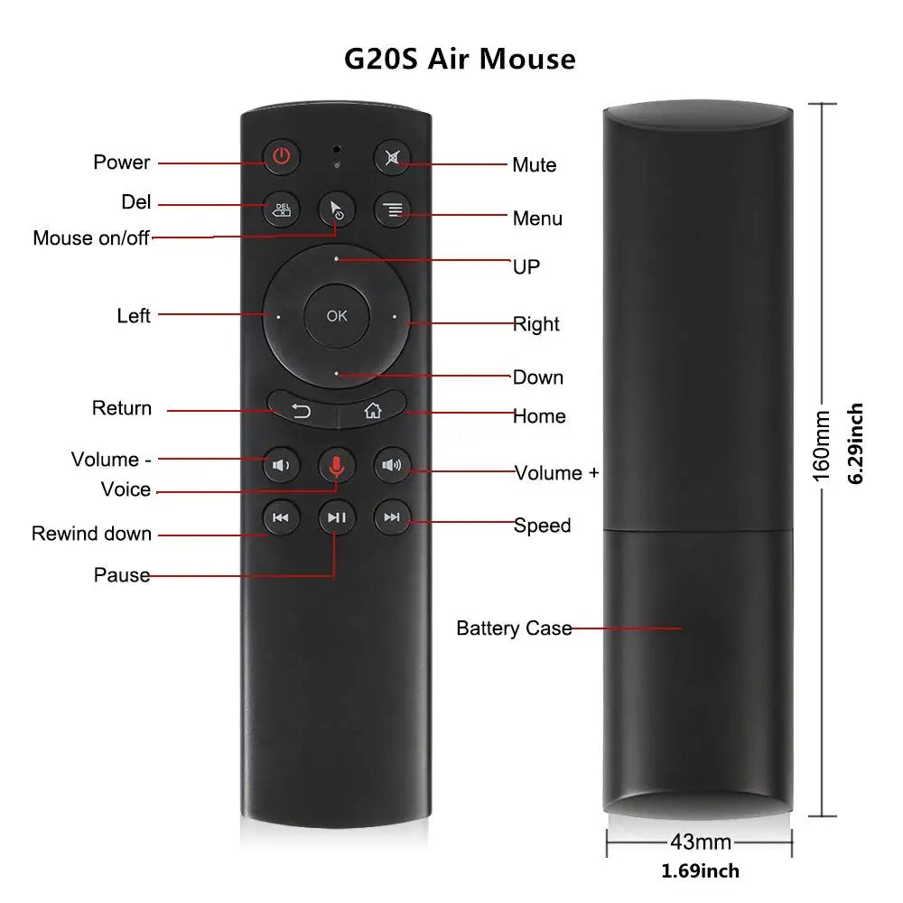 Air Mouse G20S (G20 ar gyro) ar žiroskopu un iebūvētu mikrofonu.