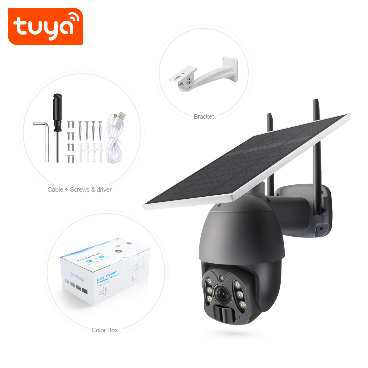 Уличная видеокамера Smart Life 3 МП с поддержкой приложения Tuya, Wi-Fi и солнечной панелью: удаленное наблюдение за домом или офисом