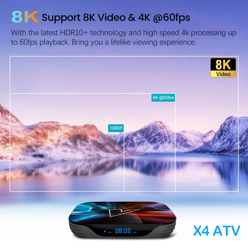 Android 11 TV Box Vontar X4, 4 ГБ ОЗУ, 32 ГБ ПЗУ, Android TV (ATV), процессор S905X4 (консоль Smart TV)