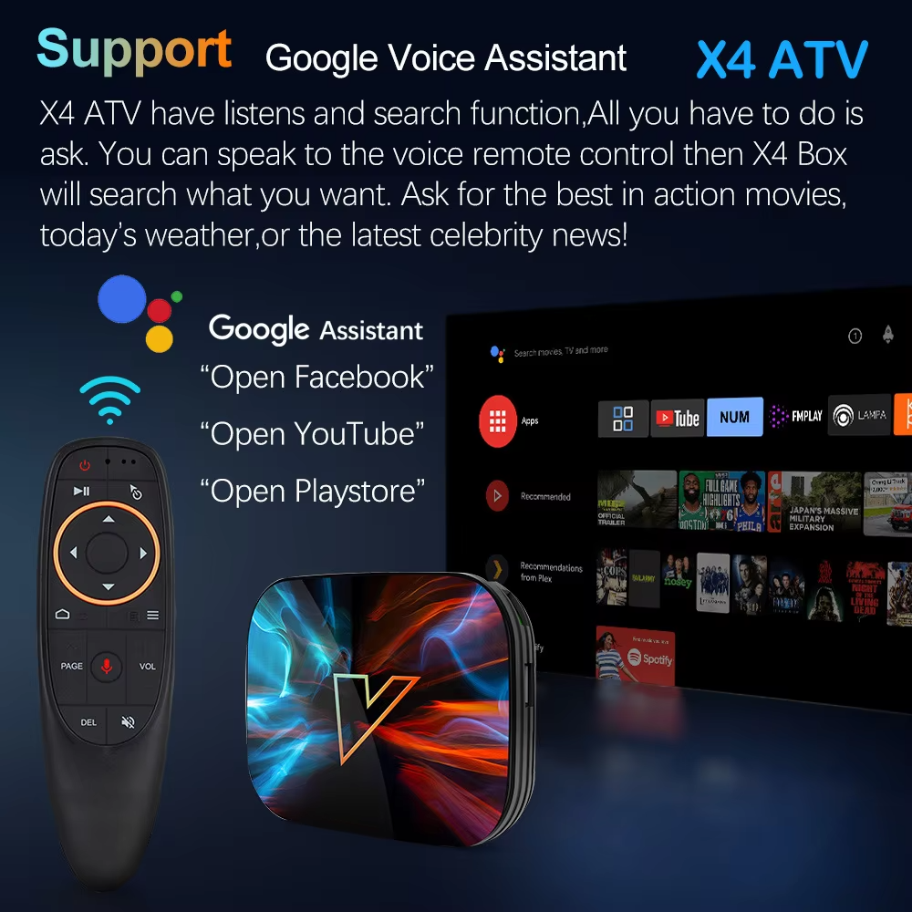 Android 11 TV Box Vontar X4, 4 ГБ ОЗУ, 32 ГБ ПЗУ, Android TV (ATV), процессор S905X4 (консоль Smart TV)