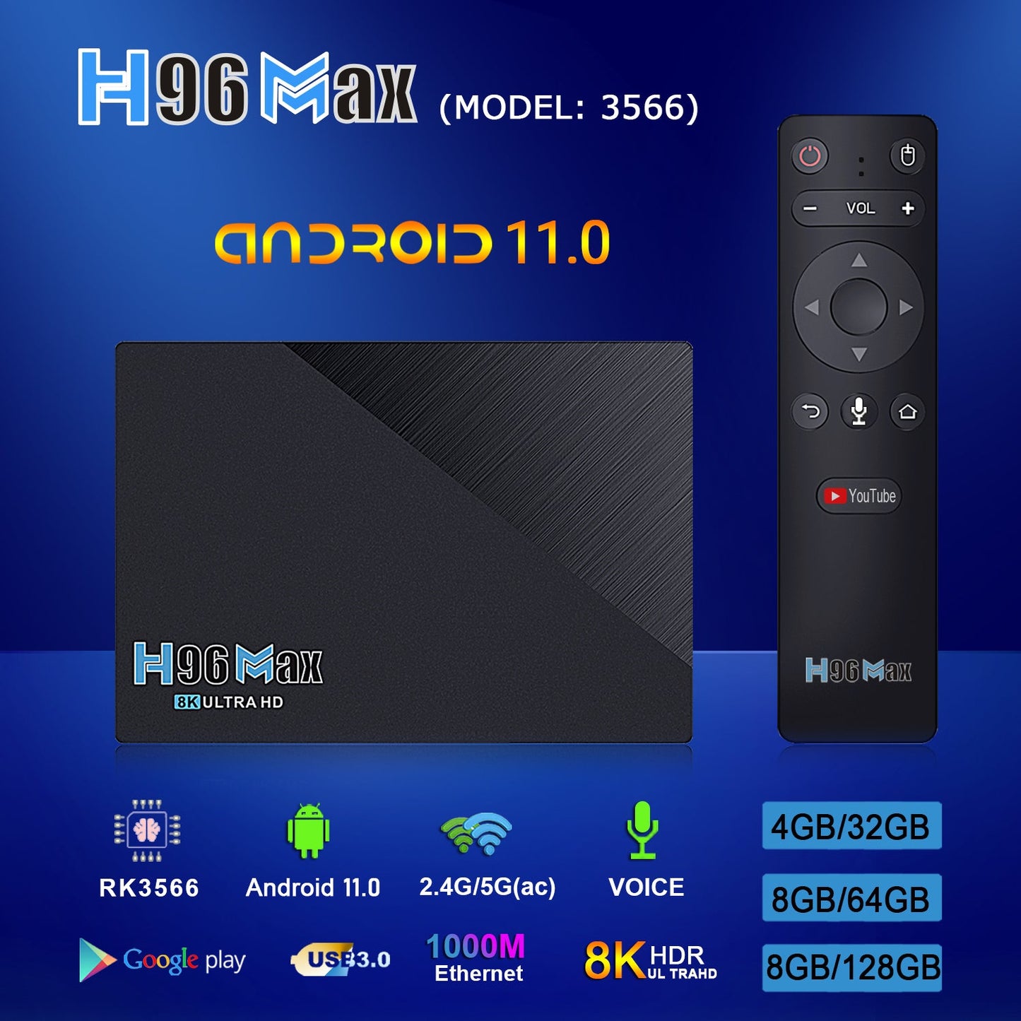 Android TV Box H96 MAX V56 4GB RAM, 32GB ROM (Smart TV konsole) - Reltek