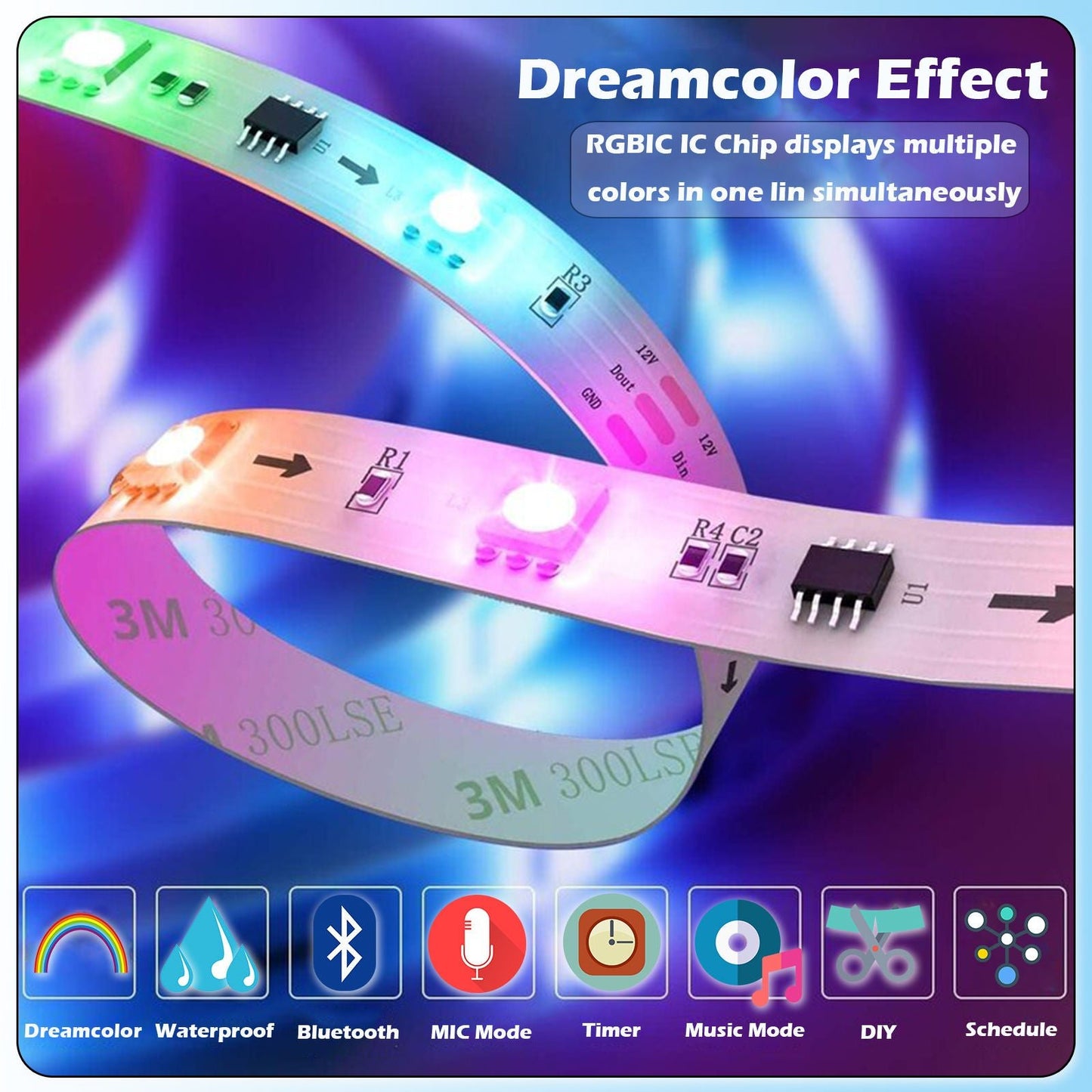 RGBIC Dream Color Smart LED lente ar mobilo lietotni, mūzikas režīmu un citām funkcijām - Reltek