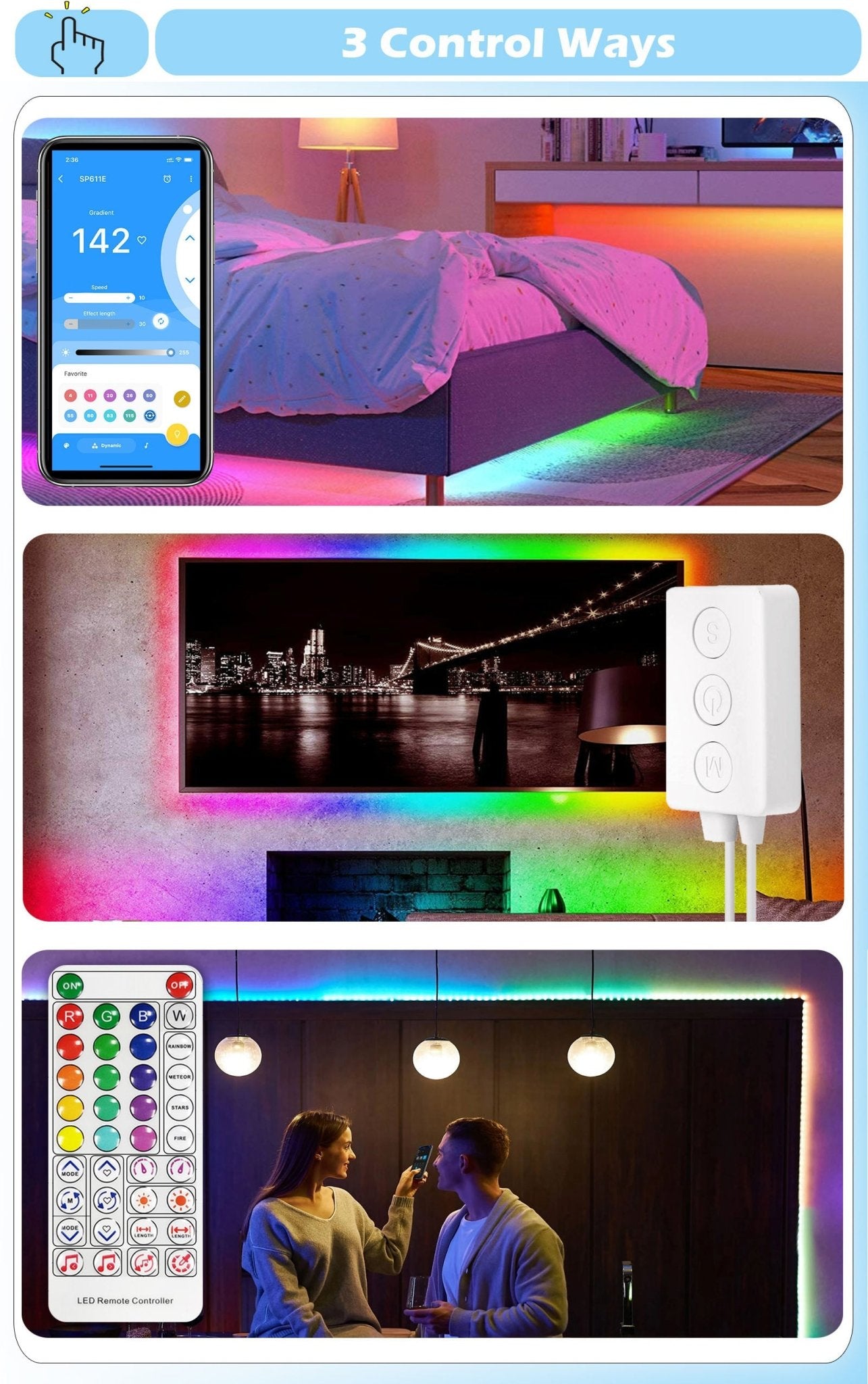 RGBIC Dream Color Smart LED lente ar mobilo lietotni, mūzikas režīmu un citām funkcijām - Reltek